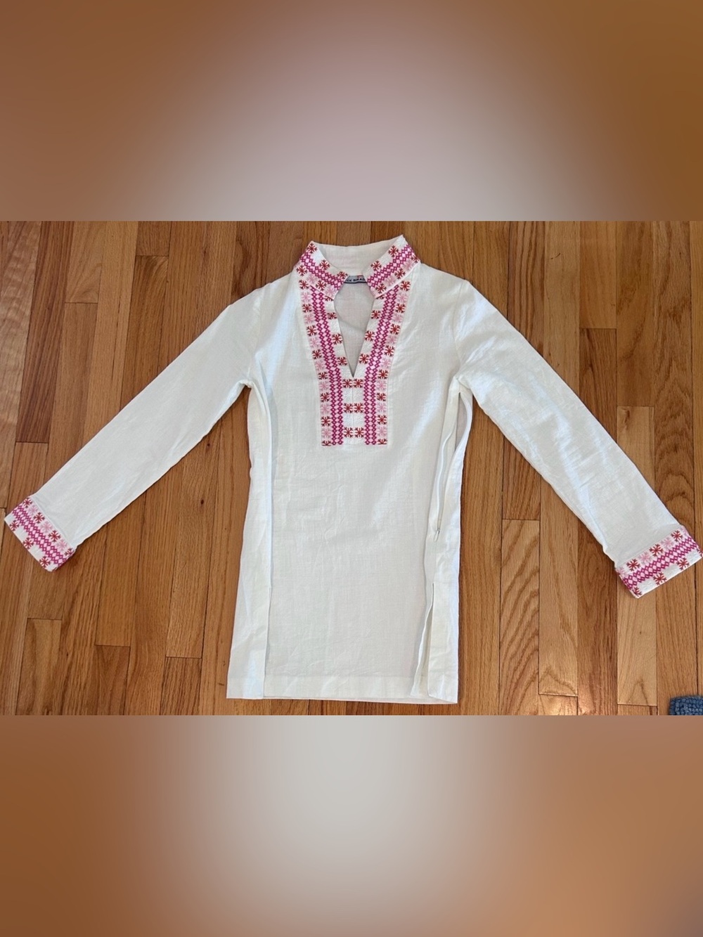Women’s White Tunic with Pink Embroidery